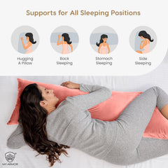 Microfiber Body Side Pillow For Sleeping For Pregnancy, Peach - 53 X16 Inch | Long Cuddle Pillow For Hugging, Relaxing, Washable, Premium Velvet Outer Cover With Zip, Adjustable Pillow