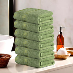 Kuber Industries Cotton Hand & Face Towels 200 Gsm | Easily Washable Workout Gym Napkins For Men & Women | Pocket Towel - Green (Pack Of 6)