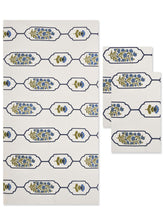 Mafatlal Madhuban Premium Waffle Cotton 1 Bath & 4 Hand Towel 900 Gsm | Hand Block Printed Floral Design Towel (Horizon Blue) - 5 Pcs