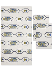 Mafatlal Madhuban Premium Cotton 1 Bath & 2 Hand Towel 700 Gsm | Hand Printed, Indian Floral Craft Towel (White Cream) - 3 Pcs