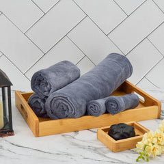 Black Gold The Finer Touch Microfiber 1 Bath Towel, 2 Hand Towels & 2 Washcloth (Grey) - Set Of 5