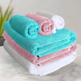 Heelium Bamboo Towel Set 3 Bath & 3 Hand Towel 1900 Gsm | Super Soft & Antibacterial Towel (Peach, Teal, White)