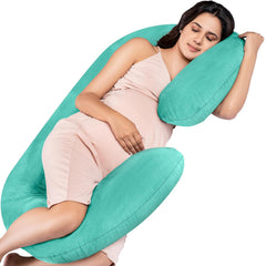 Full Body C Shape Pregnancy Pillow For Women, Maternity Pillow, Aqua Green | Pillow Gift For Pregnancy Sleeping, Premium Velvet Cover With Zip | Adjustable, Relieves Pain, Multipurpose