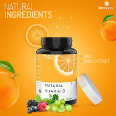 Richerbs Natural Vitamin C Double Strength Formula | Natural Sourced Vitamin C With Zinc | Immunity, Antioxidant & Skincare For Men And Women | 60 Tablets , 100gm 0.2lbs Each Pack Of 2