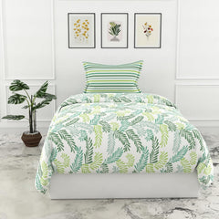 Bedsheet For Single Size With 2 Pillow Covers - 54 X 84 Inches, Cream & Green | Light Weight, Suitable For All Seasons & Easy To Wash