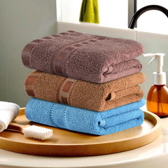 Kuber Industries Cotton Hand/Face Towels 600 Gsm | Easily Washable Workout Gym Napkins For Men - Sky Blue-Golden & Brown (Pack Of 3)