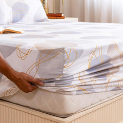 Premium Cotton Fitted Bedsheet King Size - 78 X 72 Inches With 2 Pillow Covers, Grey & White | Super Soft, Breathable & Wrinkle Free