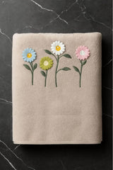 Divyam Floral Embroidered Bath Towel 350 Gsm | Premium Soft Microfiber Quick-Dry, Lightweight & Absorbent Towel With Pastel Daisy Design (Light-Taupe)