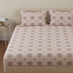 Printed Queen Size Bedsheet Two Pillow Cover - 88 X 96 Inches, Orange | Soft & Comfortable Sleep Experience | 144 Thread Count