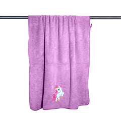 Maxoshine Microfiber Kids Bath Towels 400 Gsm | Quick Dry Super Absorbent Super Soft Bath Towel For Babies Toddler-Baby Towel - Purple (Unicorn Design)