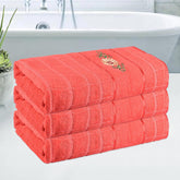 Kuber Industries Rectangle Super Absorbent Bath Towel 1500 Gsm | Soft & Comfortable Swimming & Bathing Towels | Gold Flower (Orange)- Pack Of 3