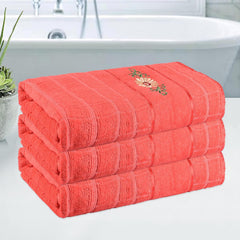 Kuber Industries Rectangle Super Absorbent Bath Towel 1500 Gsm | Soft & Comfortable Swimming & Bathing Towels | Gold Flower (Orange)- Pack Of 3