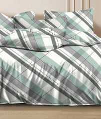 Cotton Elastic Fitted Printed Queen Size Double Bed Bedsheet With 2 Pillow Cover | 60 X 78 Inches, Grey & Green - Soft Touch, Wrinkle Resistant, Skin Friendly