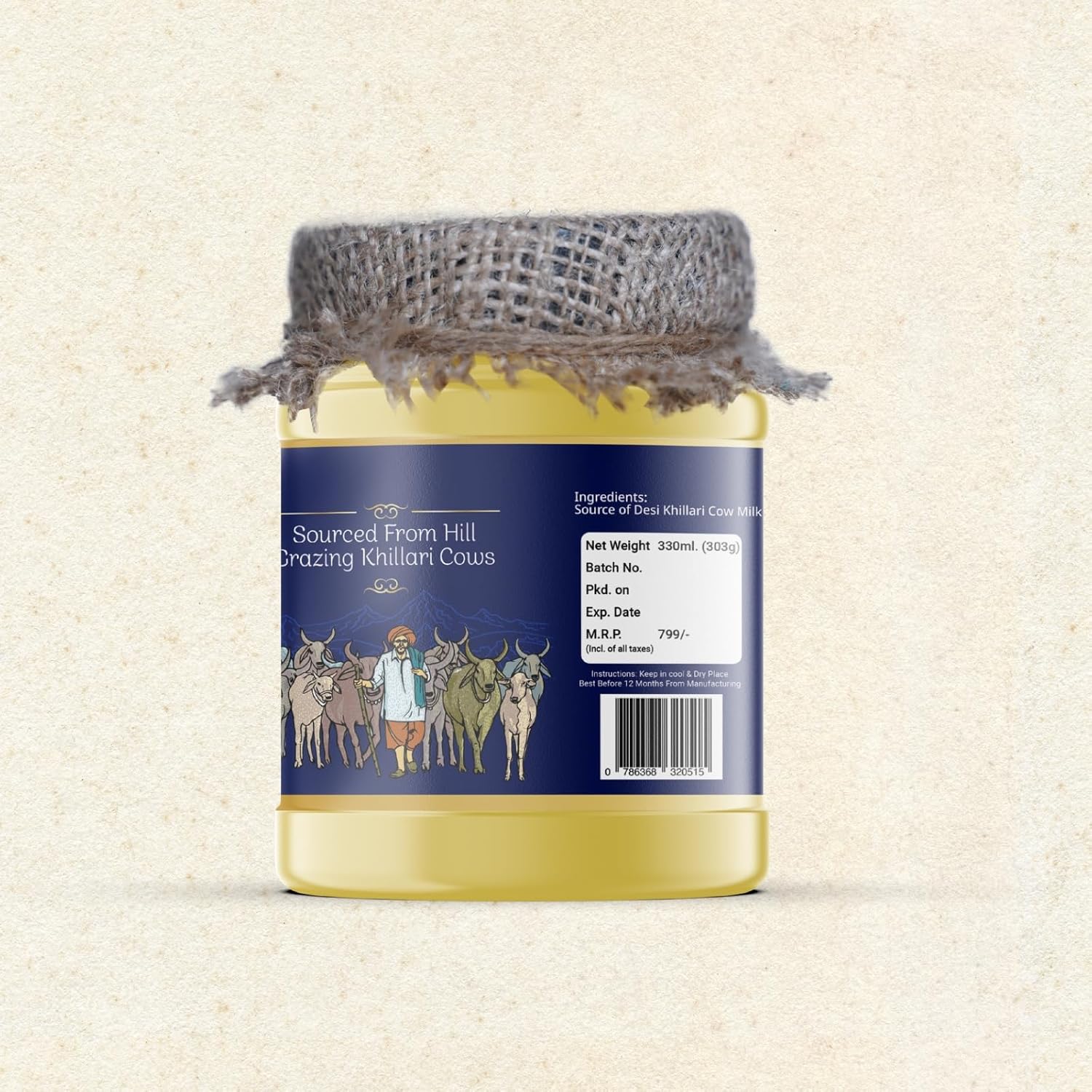 Pure Khillari Desi Cow Ghee By Y C Farms | Natural & Healthy Fragrance Belona Cow Ghee Perfect For Dishes | (330ml) 11.1 Ounce | Jar Pack Pure Khillari Desi Cow Ghee By Y C Farms | Natural & Healthy Fragrance Belona Cow Ghee Perfect For Dishes | (330ml) 11.1 Ounce | Jar Pack