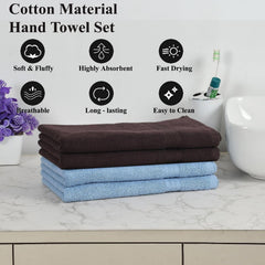 Fresh From Loom Luxury Fur Collection Hand Towel 500 Gsm Napkins Cotton High Absorbency Double Stitched Size (Aqua & Coffee) - Set Of 4