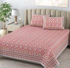 Hand Printed Cotton Bedsheet For King Size With 2 Pillow Covers | 90 X 108 Inches, Maroon | Ultra-Soft & Skin-Safe | Breathable Summer Comfort