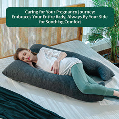 Full Body U Shaped Pregnancy Pillow For Pregnant Women, Belly Support Pillow, Grey | Maternity Pillow For Pregnancy Sleeping | Gift For Expectant Mother, Easy To Maintain, Washable Cover