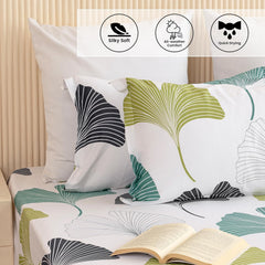 White & Green King Size Bedsheet With 2 Pillow Covers - 108 X 108 Inches | Luxurious Printed Flat Sheets | Perfect For Home Decor & Gifting