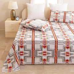 Cotton Flat Bedsheet For Queen Size Bed With Two Pillow Covers - 90 X 100 Inches, Grey & Red | Practical & Durable Choice For Everyday Use Bedsheet