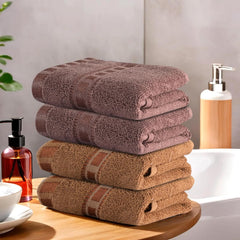Heart Home Cotton Hand & Face Towels 800 Gsm | For Men & Women Easily Washable Workout Gym Towel - Golden & Brown (Pack Of 4)