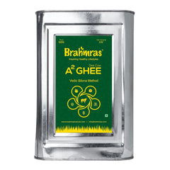 Natural Premium A2 Cow Ghee By Brahmras | Rich In Vitamins Using Traditional Bilona Method Cow Ghee Good For Cooking | (5 Litr) 169.0 Ounce | Tin Pack