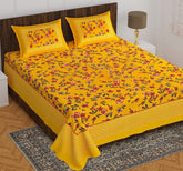 Printed Double Bedsheet For King Size With 2 Pillow Covers - 90 X 100 Inches, Yellow & Red | Better Use Soft Detergent For Long Durability