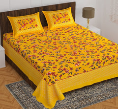 Printed Double Bedsheet For King Size With 2 Pillow Covers - 90 X 100 Inches, Yellow & Red | Better Use Soft Detergent For Long Durability