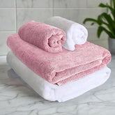 Heelium Bamboo Towel Set 2 Bath & 2 Hand Towel 1300 Gsm | Super Soft & Antibacterial Towel (Peach & White) - 4 Piece