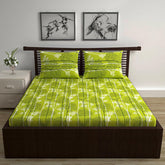 100% Pure Cotton Double Bedsheet For Queen With 2 Pillow Covers - 87 X 100 Inches, Green & White | Soft & Durable For Everyday Use & Bedroom - All Season Comfort