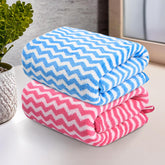 Kuber Industries Microfiber Soft Face Towel 400 Gsm | Absorbent Hanging Hand Towels For Wash Basin Bathroom | Zig Zag - Pink & Blue (2 Pcs)