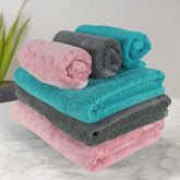 Heelium Bamboo Towel Set 3 Bath & 3 Hand Towel 1900 Gsm | Super Soft & Antibacterial Towel (Peach, Grey, Teal)
