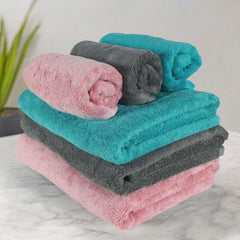 Heelium Bamboo Towel Set 3 Bath & 3 Hand Towel 1900 Gsm | Super Soft & Antibacterial Towel (Peach, Grey, Teal)