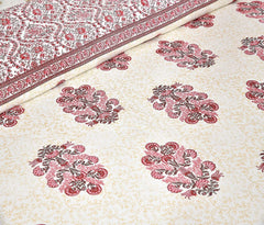 100% Cotton Jaipuri Bedsheet For King Size (90 X 103 Inches, Cream & Pink) With 2 Pillow Covers | Perfect For Everyday Use, Guest Rooms, Or Gifting On Special Occasions