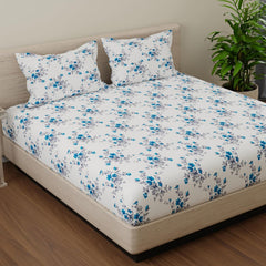 Print King Size Bedsheet With 2 Pillow Cover - 110 X 108 Inches, White & Blue | Soft & Comfortable Feel To Your Skin | Machine Wash In Cold Water