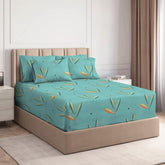 100% Microfiber Elastic Fitted Bedsheets With 2 Pillow Covers - 78x72+10 Inches, Sea Green | Double Bed With All Around Elastic Bedsheet