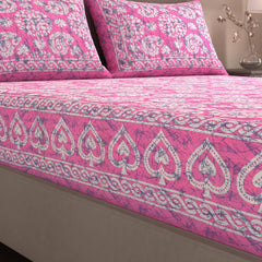 Handloom Printed Double Bedsheet For Queen Size With 2 Matching Pillow Cover | Size 90 X 100 Inches, Light Pink - Cotton Bedsheets For Double Bed | Soft & Smooth