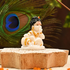 Baby Krishna Bal Gopal Murti, Decorative Showpiece, God Idol, Resin, White Idol, Beautiful Design, Handcrafted By Indian Artisans, All Occasions, Best Gift Option, Festivals Statue