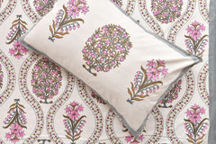 Bedsheet For Queen Bed With 2 Pillow Covers - 90 X 108 Inches, Cream & Pink | Pure Cotton Traditional Jaipuri Printed | Ideal For Both Everyday Use & Special Events
