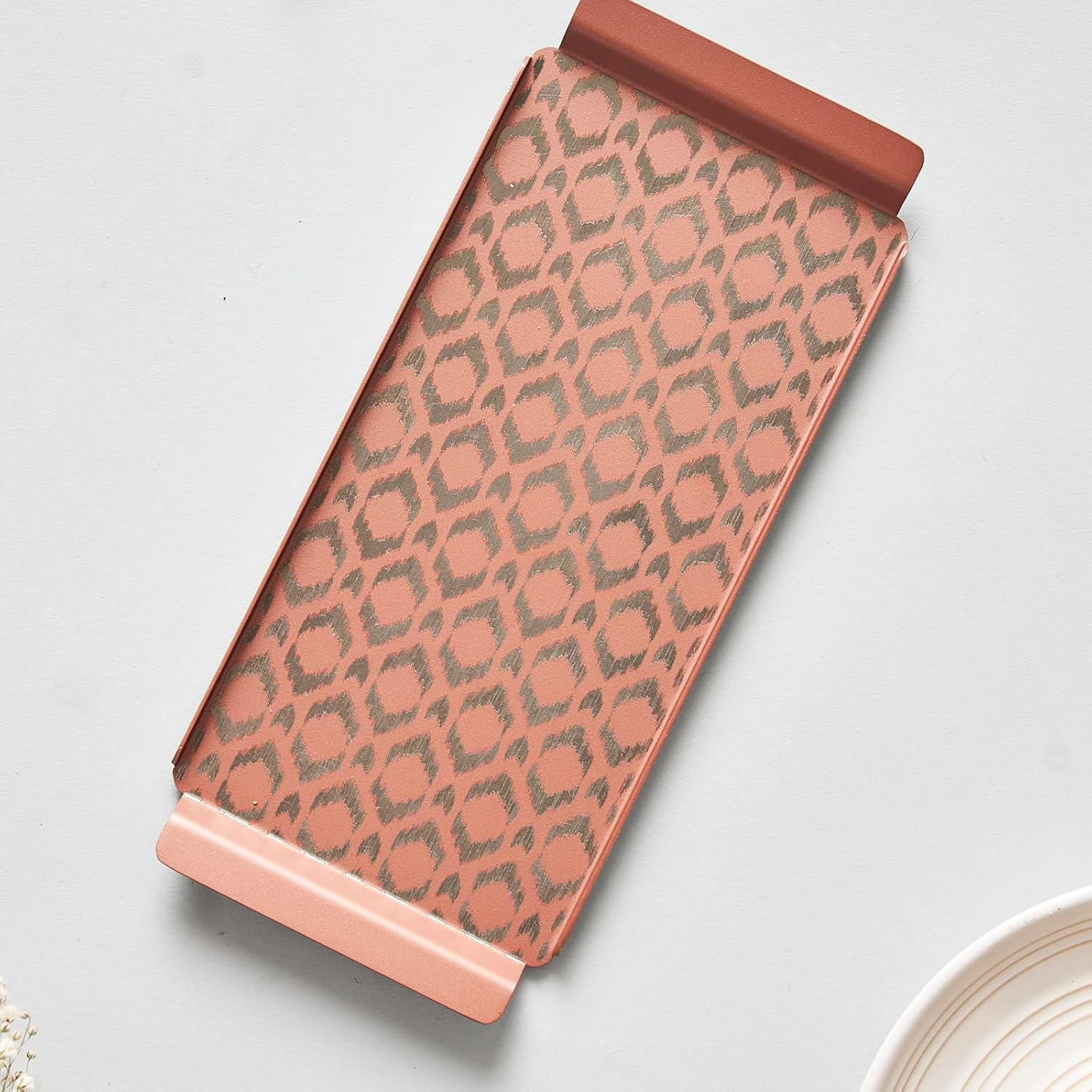 Designer Pink Stainless Steel Small Tray - Ikat Series | Multipurpose Serving Platter - Premium Serve Ware, Dinnerware & Tableware Designer Pink Stainless Steel Small Tray - Ikat Series | Multipurpose Serving Platter - Premium Serve Ware, Dinnerware & Tableware