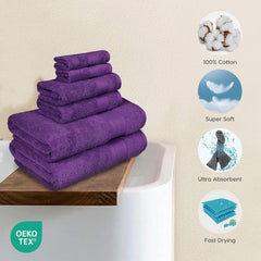 Trident Soft Comfort Air Rich Bath Towels 500 Gsm | 100% Cotton Towel, Super Soft, Highly Absorbent, 6 Pieces (Plum)