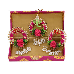 Traditional Cash Box Set With Subh Labh Door Hanging - Handcrafted Diwali Home Decor, Colour - Pink, Style - Traditional
