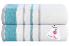 Casa Copenhagen Egyptian Cotton Exotic Hand Towel 400 Gsm (Teal/Grey)- 2 Pcs