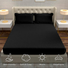 Striped Black Bedsheet For King Size With 2 Pillow Cover (90 X 95 Inches) | Softer & Durable For All Season | Ideal For Daily Use Home Bedsheet