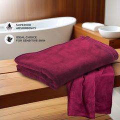 Housse Premium Microfiber Bath Towel 550 Gsm | Extra Large Quick Dry Towels For Women & Men | Super Soft Plush | Ultra Absorbent For Home Swimming Sports & Travel (Red Plum)