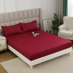 Cotton Satin King Size Bedsheet With 2 Pillow Covers - 108 X 108 Inches, Maroon | Super Soft, Durable & Elegant Solid Design For Bedroom Decor