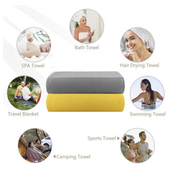 Casa Copenhagen Designed In Denmark Waffle Super Soft 2 Pieces 100% Cotton Large Bath Towel 525 Gsm - Buttercup Yellow & Grey Violet