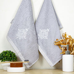 Rangoli 100% Bamboo Hand Towels 500 Gsm | Ultra Soft, Quick-Absorbent & Eco-Friendly Towels For Hand & Bathroom - Grey (Set Of 2)