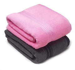 Lukzer Soft 100% Cotton Light Weight Super Absorbant Bath Towel 1200 Gsm (Steel Grey & Pink) - 2 Pcs