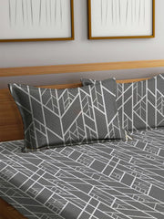 Printed Single Size Bedsheet With 1 Pillow Cover (36 X 78 Inches, Black & White) | All Around Elastic Fitted Bedsheet | Soft Touch, Wrinkle Resistant, Skin Friendly