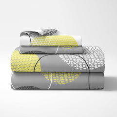 1 Single Bedsheet With 1 Pillow Cover - 54 X 84 Inches, Grey & Yellow | Comfort Meets Everyday Styles | Traditional Ideal For All-Season Use